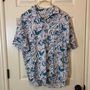 Original Penguin Teal and White Leaf Print Shirt
